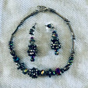 Handmade Glitter Bead Necklace, Bracelet, & Earrings Set